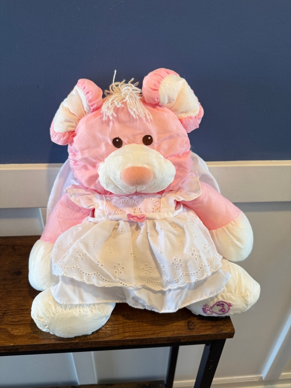 Fisher Price Puffalump Pink White Apron Mouse 1987 Plush Stuffed Animal